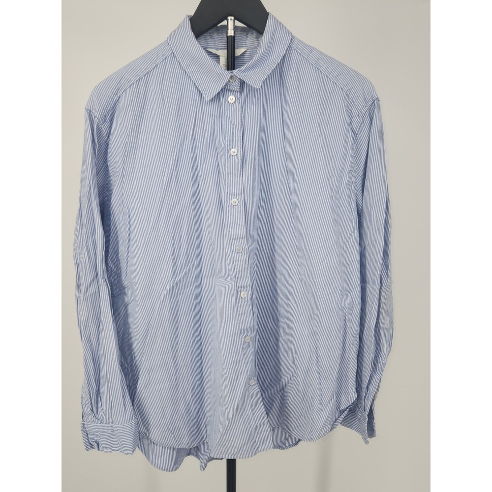 H&M Womens Blue White Pinstripe Cotton Button Up Shirt Size M 0659125-2
